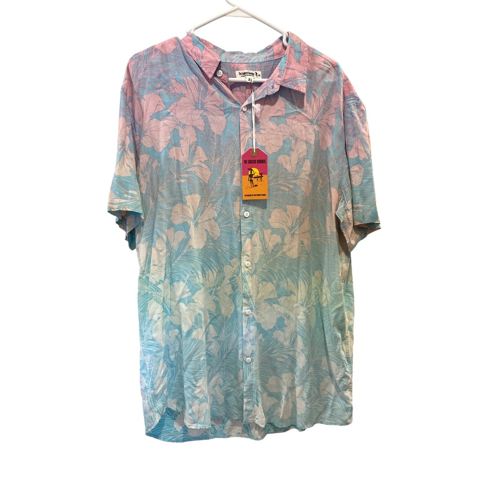 The Endless Summer‎ Mens XL Floral Hawaiian Shirt Pink Blue Resort Ombre NWT
